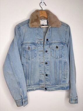 Revolve Understated Leather Lone Wolf Faux Fur Collar Denim Jacket Size Small